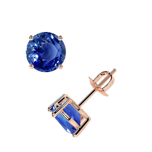 Rose Gold Blue Sapphire Stud Earrings 1.30 Carat Total