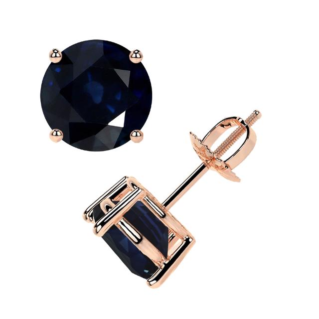 Classic Four Prong Round Blue Sapphire Stud Earrings (4.50cttw)- EBS001-8X8-A