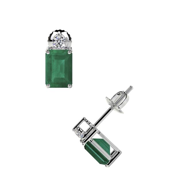 Emerald Cut Emerald & Diamond Earrings in 14k White Gold (1.27cttw)