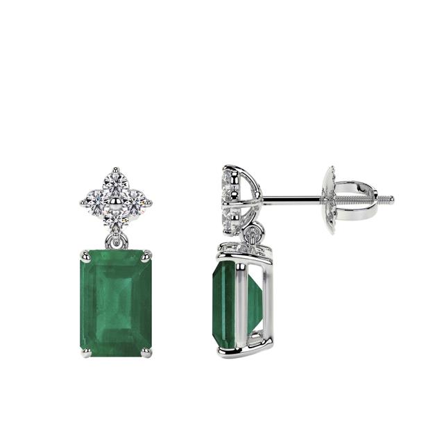 Platinum Emerald and Diamond Stud Earrings 1.30cttw