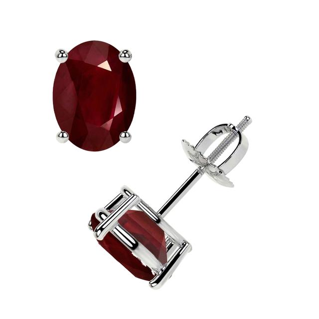 14k White Gold Oval Cut Ruby Stud Earrings 1.30cttw
