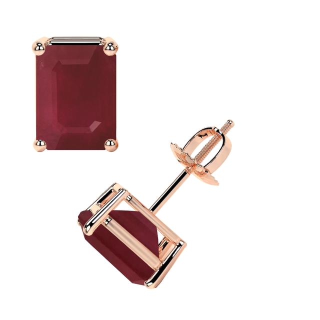 14k Rose Gold Emerald Cut Ruby Stud Earrings 1.40cttw