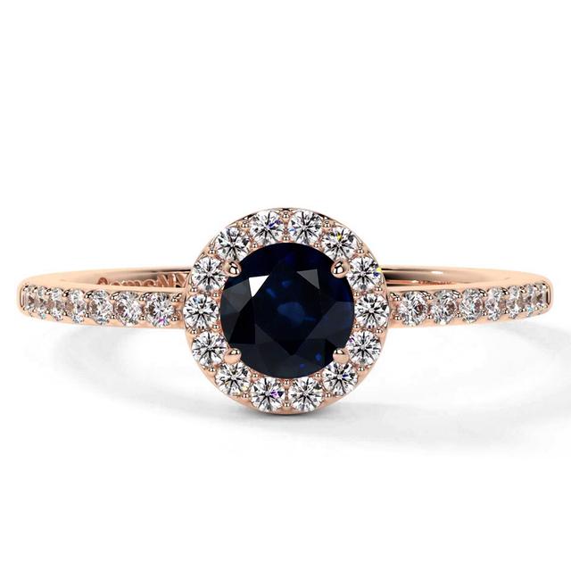 Blue Sapphire Halo Engagement Ring in 14K Rose Gold