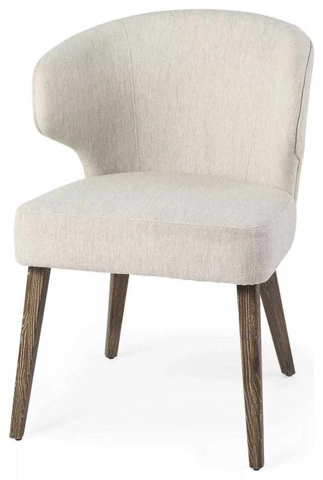 Niles Cream Fabric Wingback Dining Chair with Medium Brown Wood Legs