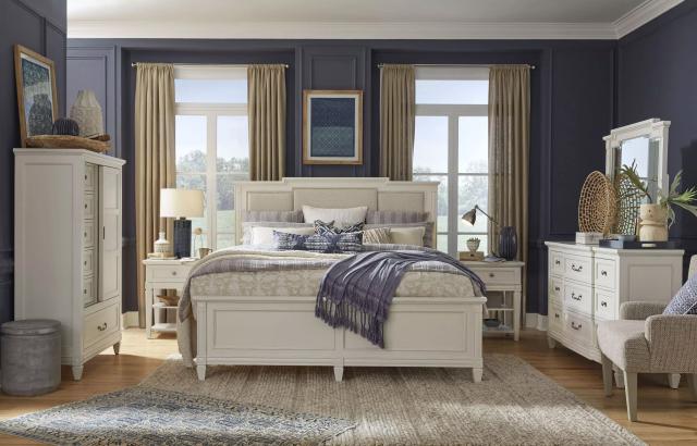 Riverbrook Egg Shell White Upholstered Panel Bedroom Set