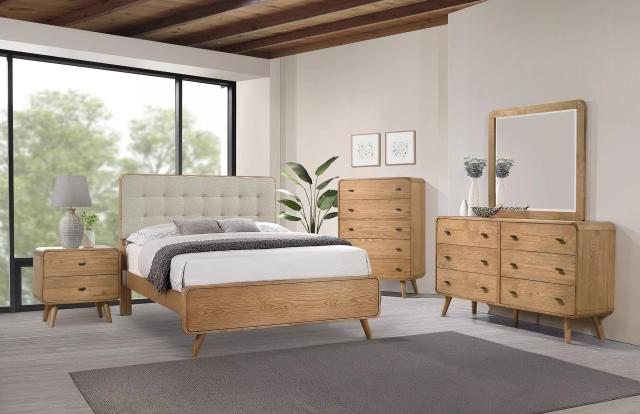 Robyn Light Ash Upholstered Low Profile Platform Bedroom Set