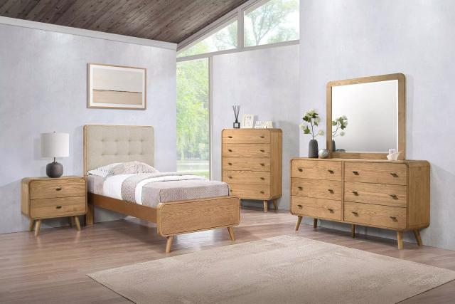 Robyn Light Ash Youth Upholstered Low Profile Platform Bedroom Set
