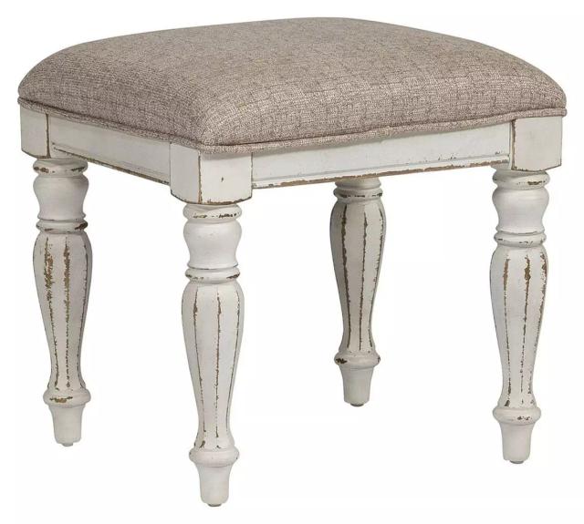 Camellia Manor Antique White And Weathered Bark Vanity Stool