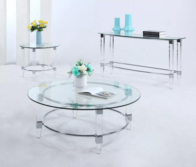 4038 Clear And Chrome Round Occasional Table Set