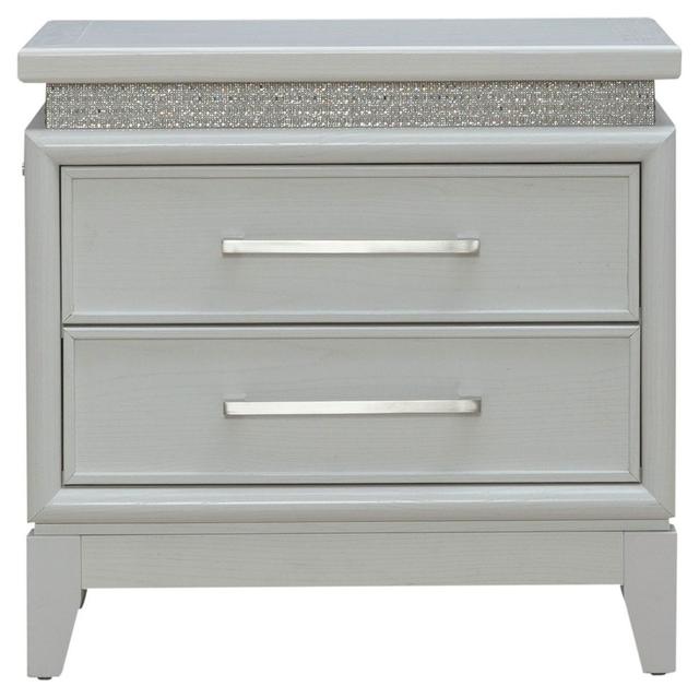 Mirrorline Pearl White and Rhinestone 2 Drawer Nightstand with USB Charging