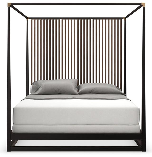 Pinstripe Dark Chocolate and Rich Walnut King Canopy Bed