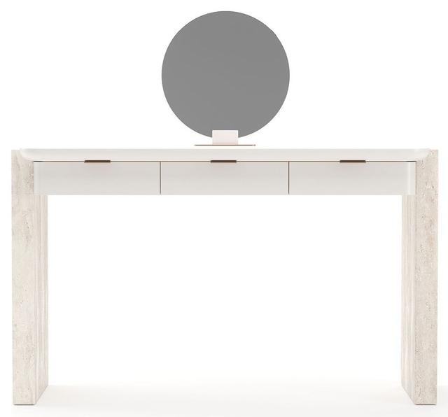 Overlap Latte and Travertine 3 Drawer Vanity with Mirror