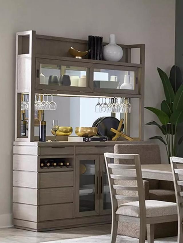Sleek Minimal Moonstone Buffet with Open Hutch