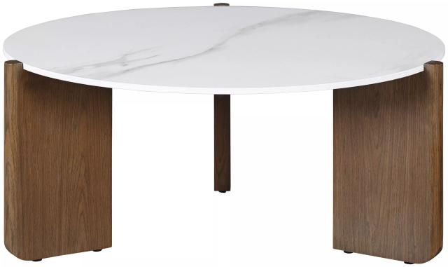 Elissa Matte White And Walnut Cocktail Table