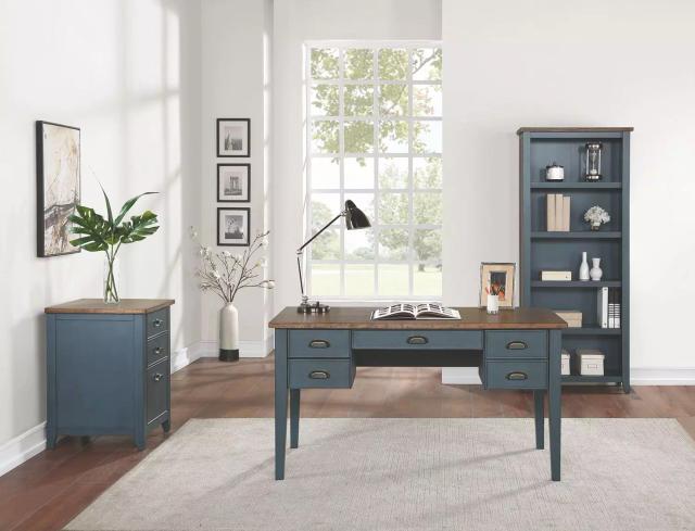 Fairmont Farmhouse Blue Half Pedestal Executive Home Office Set