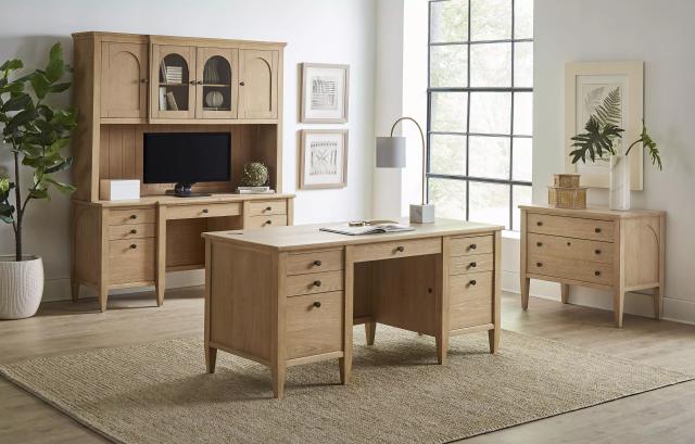 Laurel Unique Natural Double Pedestal Home Office Set