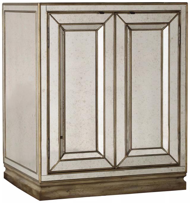 Sanctuary Silver Greige With Amber Glaze Two Door Mirrored Nightstand