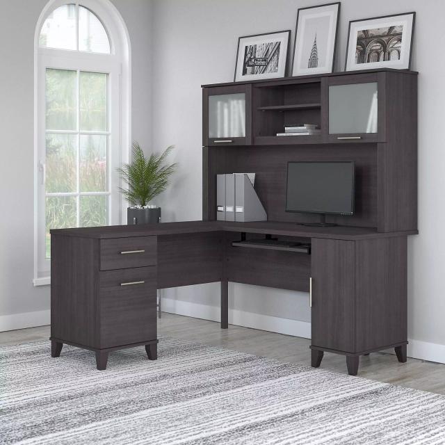 Somerset Storm Gray 60" L Shaped Home Office Set with Hutch