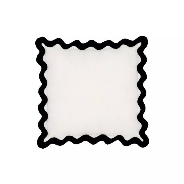 Scalloped Black And White Cotton Velvet Throw Pillow