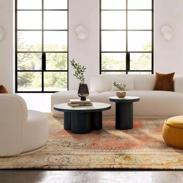 Nautilus Antique Silver Mirrored And Matte Black Occasional Table Set