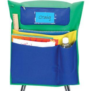 Deluxe Multi Pocket Chair Pockets with Pencil Case and Water Bottle Holder 6 Pack Green Blue by Really Good Stuff LLC