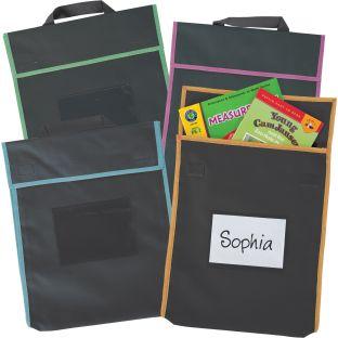 Store More Large Book Pouches  Black With Neon Trim  Set Of 4 by Really Good Stuff LLC