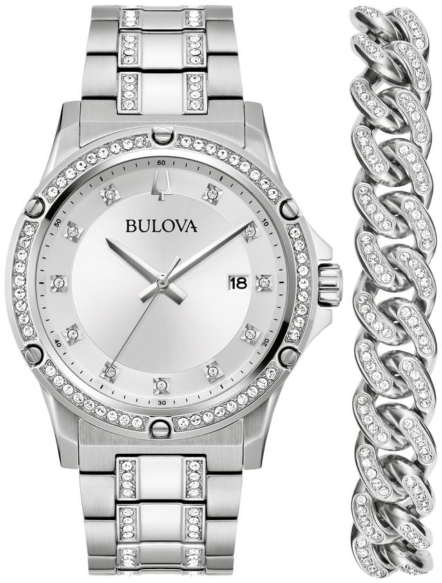 Bulova Crystal Stainless Steel Bracelet Dress Classic Men's Watch - 96K114 Gifts for Him