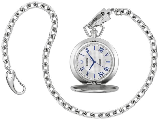 Bulova Wilton Stainless Steel Chain Classic Dress Classic Men's Pocket Watch - 96A309 Gifts for Him
