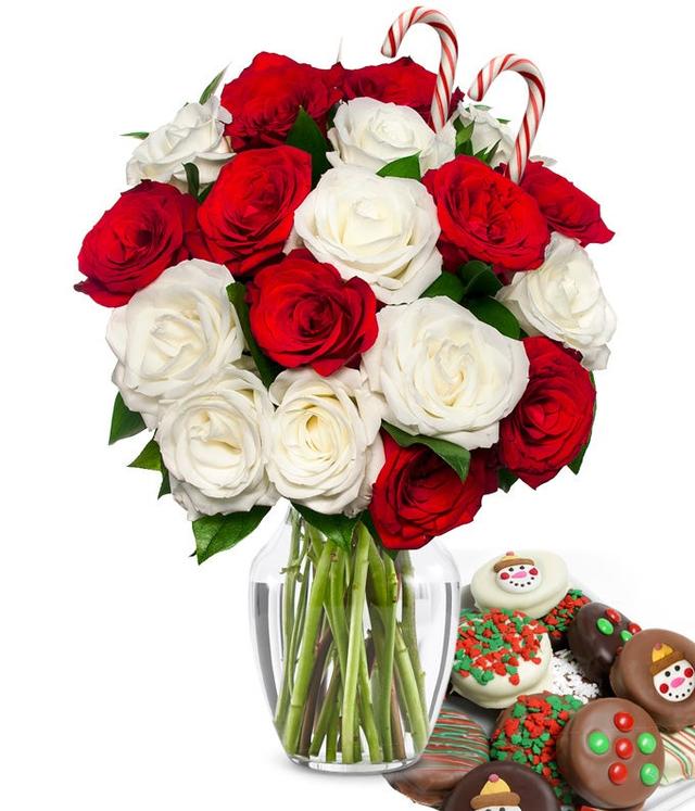 18 Candy Cane Roses with Christmas Oreos