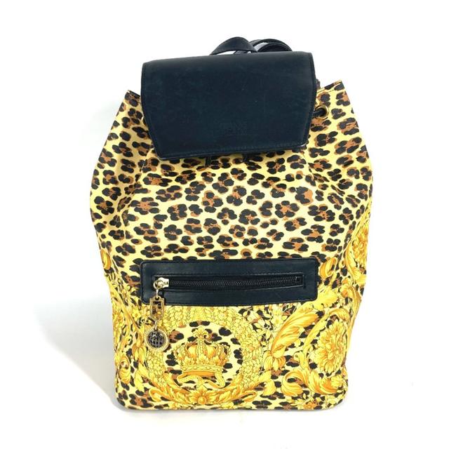 Versace Black Yellow Pvc Leather Backpack (Pre-Owned)