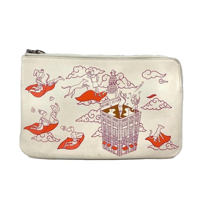 Hermes Ivory Leather Clutch Bag Pouch (Pre-Owned)