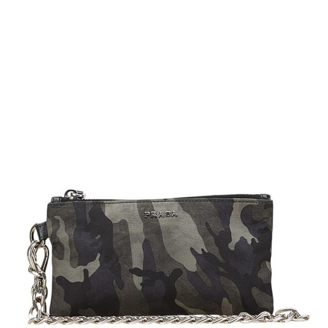 Prada Black Camouflage Gray Nylon Leather Coin Purse/Coin Case (Pre-Owned)