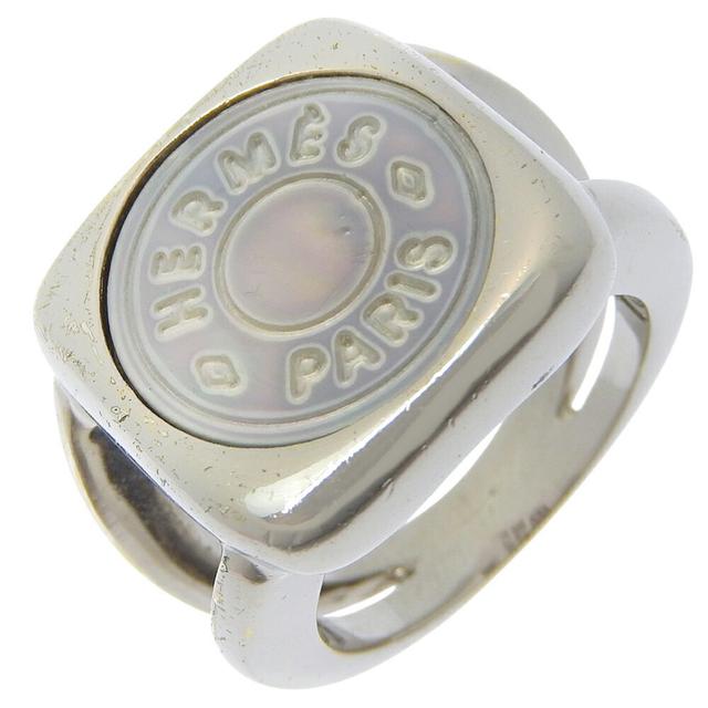 Hermes Sellier Silver Band Ring (Pre-Owned)