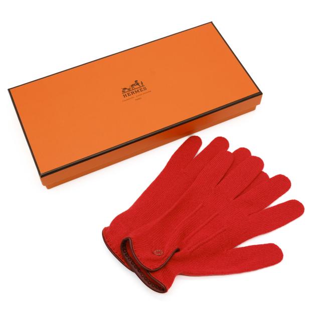Hermes Red Color Cashmere Short Gloves (Pre-Owned)