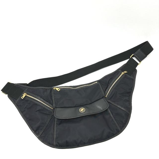 Hunting World Black Leather Nylon Fanny Pack Sling Bag (Pre-Owned)