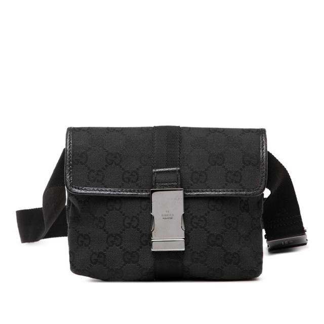 Gucci Gg Canvas Black Gg Canvas Leather Fanny Pack Sling Bag (Pre-Owned)