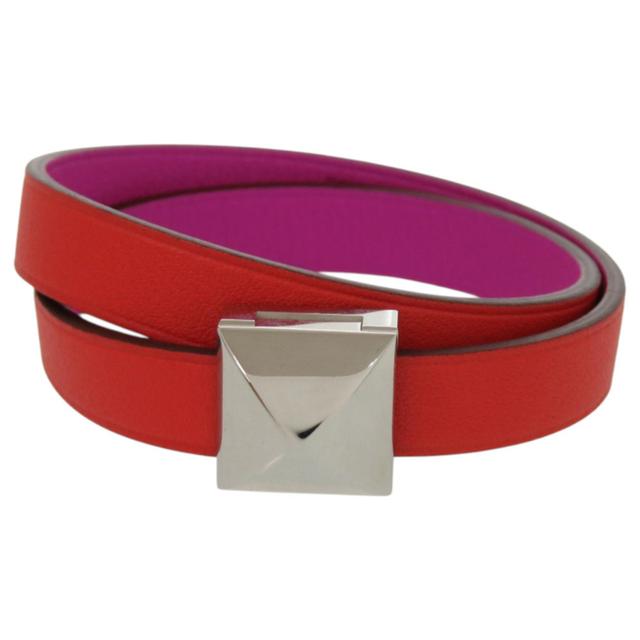 Hermes Medor Bicolor Orange Purple Leather Metal Charm Bracelet (Pre-Owned)