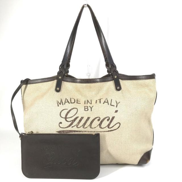 Gucci Beige Brown Leather Canvas Boston Bag Pouch Shoulder Bag Tote Bag (Pre-Owned)