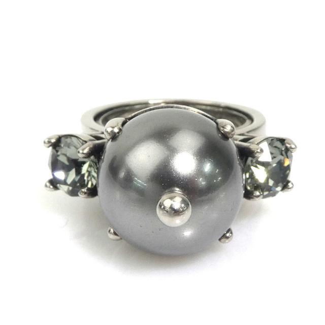 Miu Miu Silver Artificial Pearl Metal Band Ring (Pre-Owned)