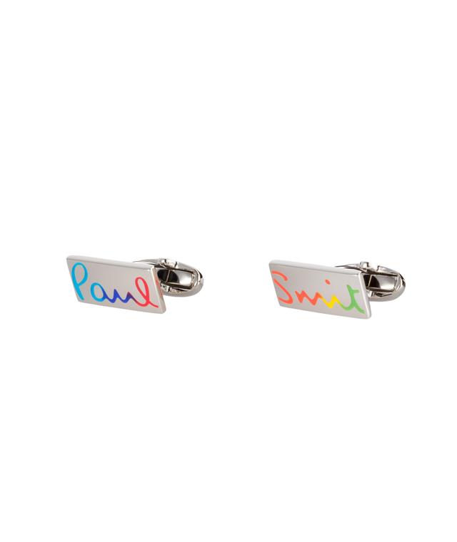 Paul Smith Logo Embossed Rectangle Cufflinks In Grey