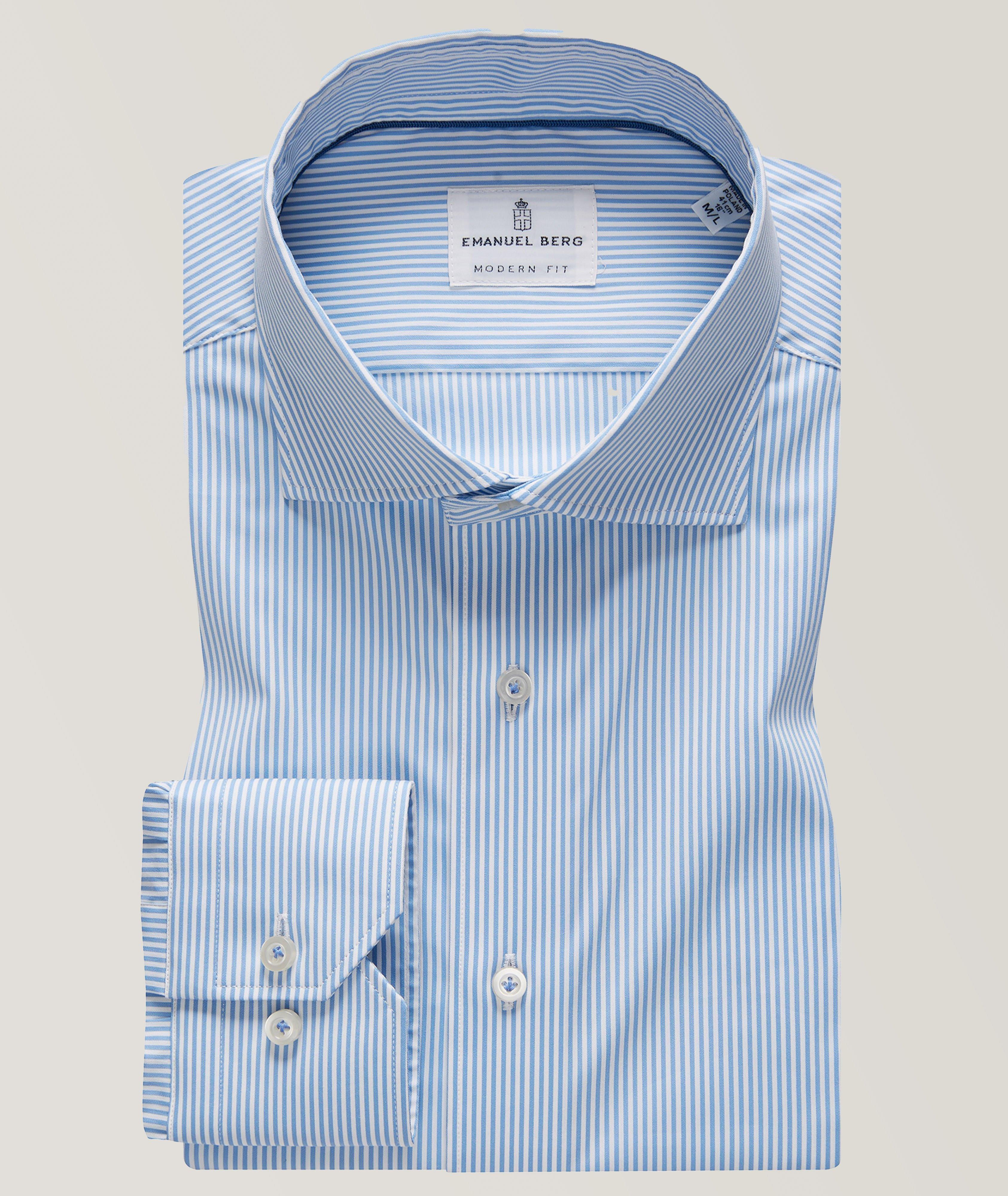 Emanuel Berg Chemise Décontractée À Rayures En Bleu | Taille Homme 16