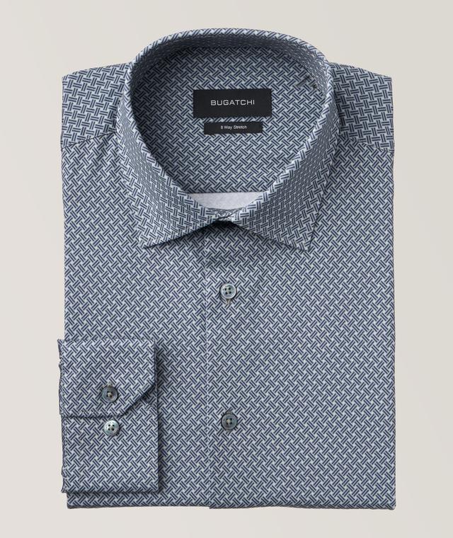 Bugatchi James Mini Neat 8-Way Stretch Sport Shirt In Blue | Men's Size Medium Cotton