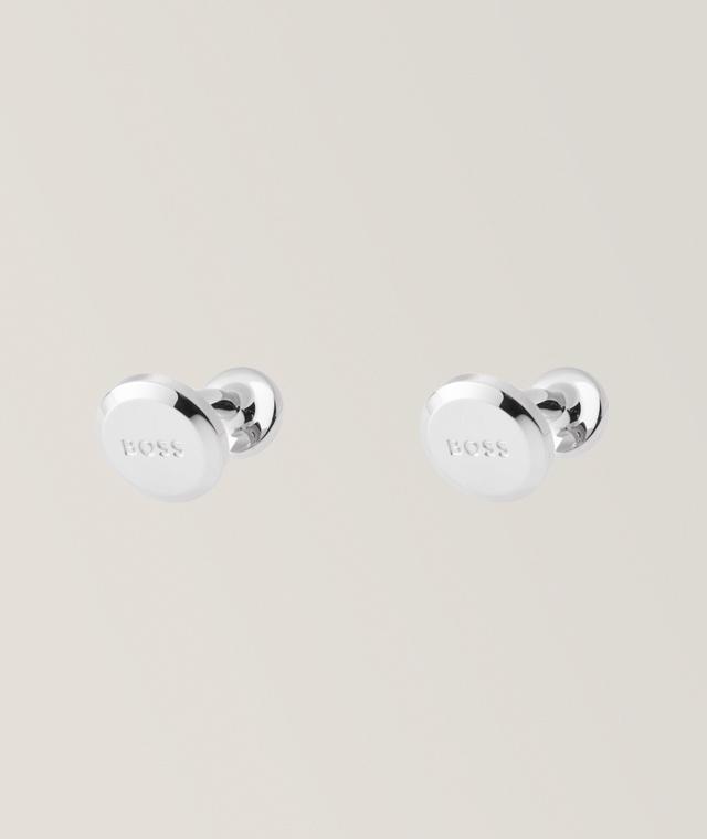 Boss Engraved Logo Round Cufflinks In Grey