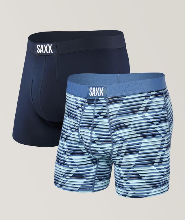 Saxx Two-Pack Ultra Solid & Striped Boxer Briefs In Blue | Men's Size Medium