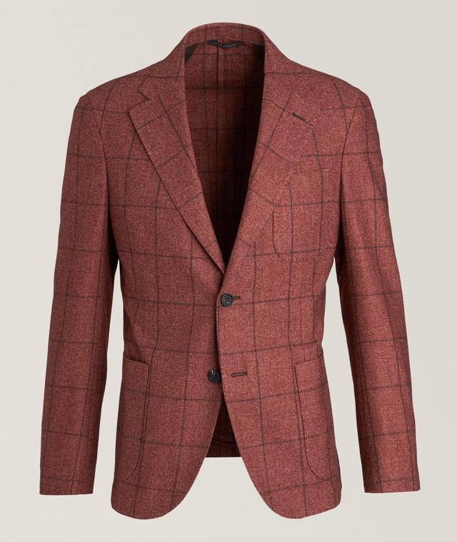 Harold Berlino Windowpane Virgin Wool, Cotton & Silk Sport Jacket In Red | Men's Size 48 Cotton/Wool/Silk