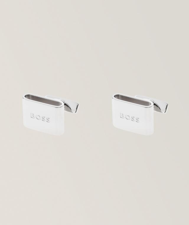 Boss Loop Logo Plaque Square Cufflinks In Grey