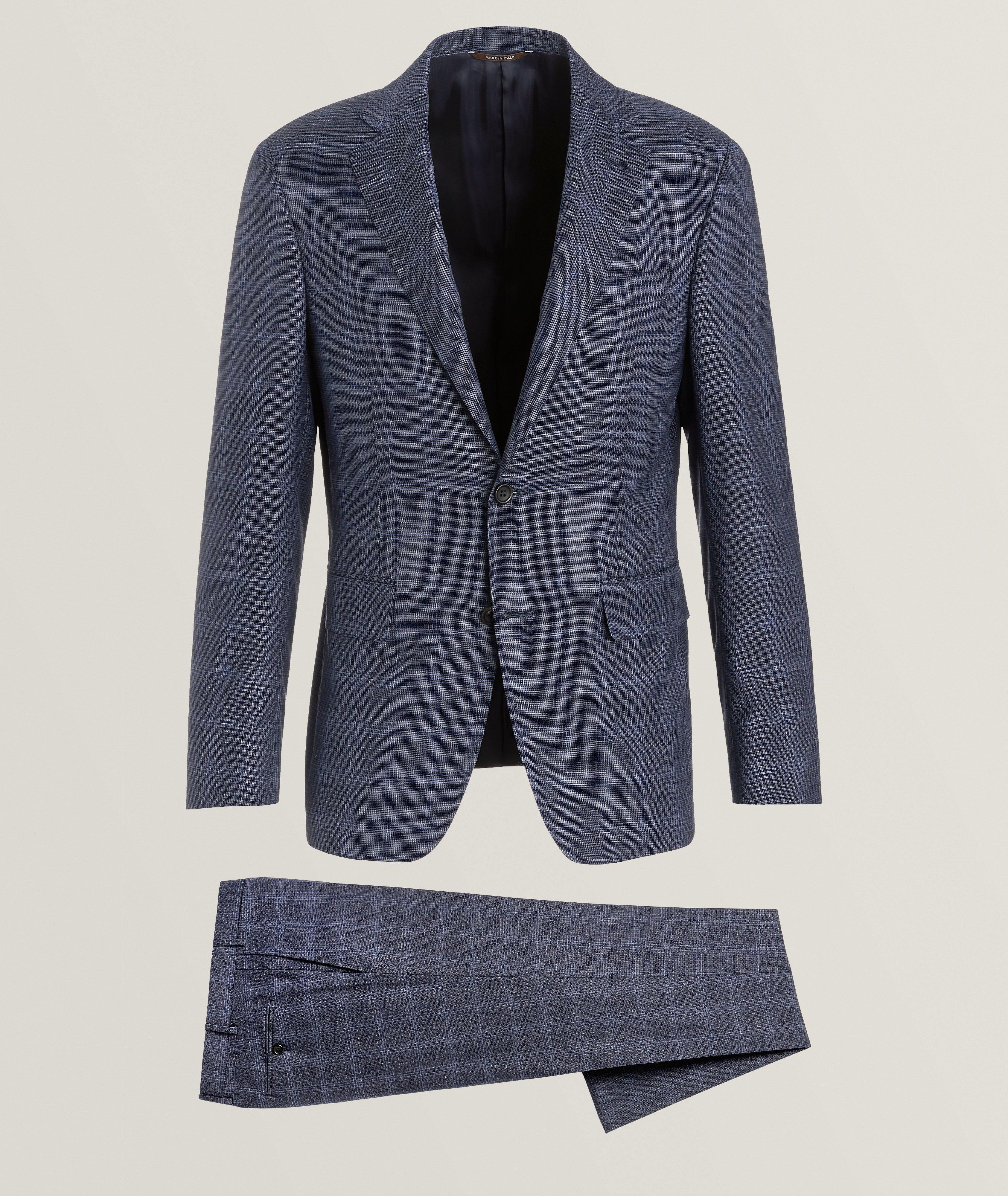 Canali Veston Kei En Lin Et En Laine À Motif Quadrillé En Bleu | Taille Homme 48