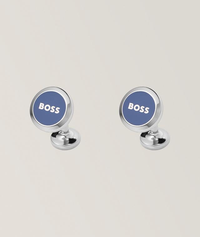 Boss Logo Round Cufflinks In Blue