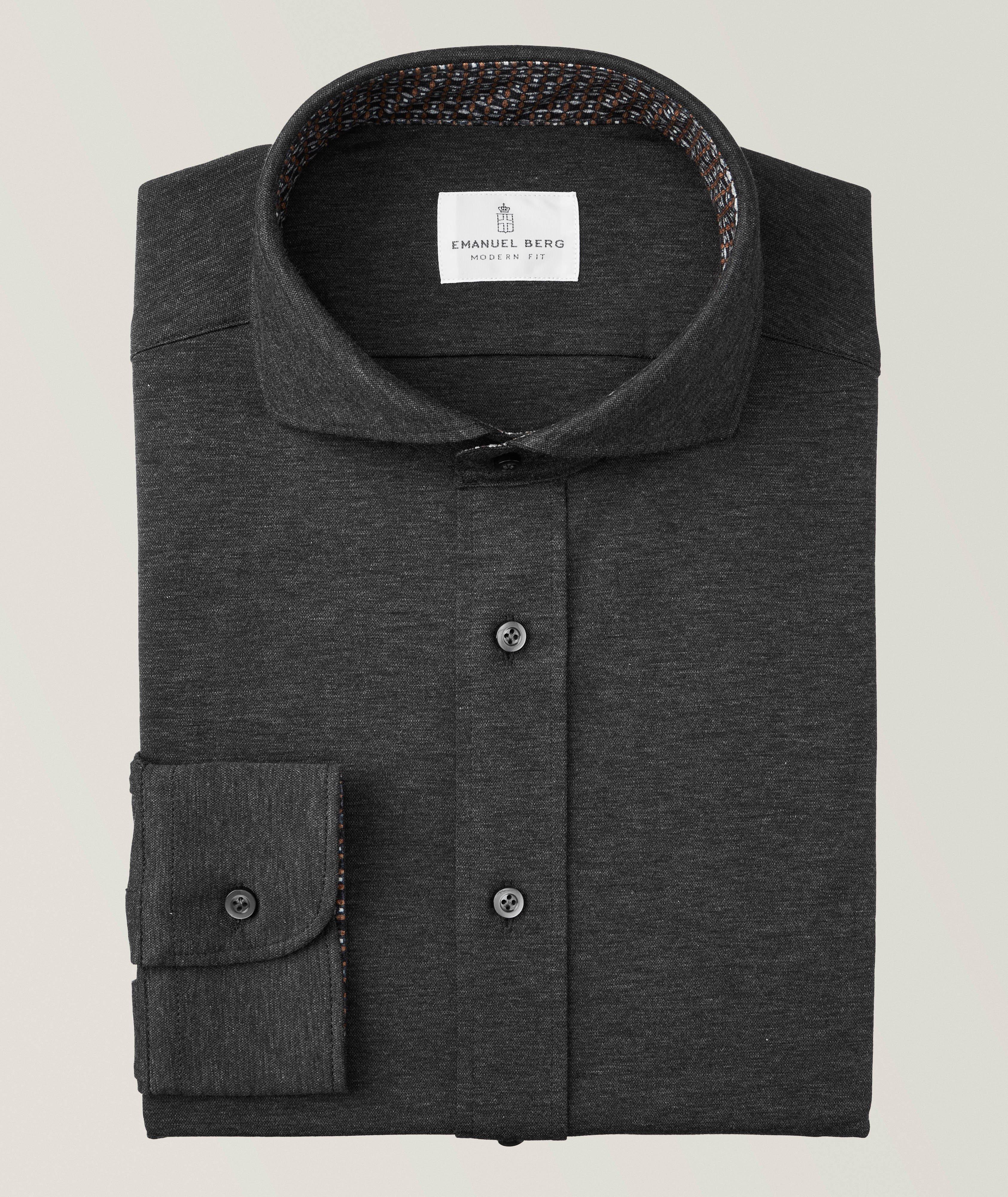 Emanuel Berg Chemise En Jersey De Coupe Moderne En Gris | Taille Homme 15.75