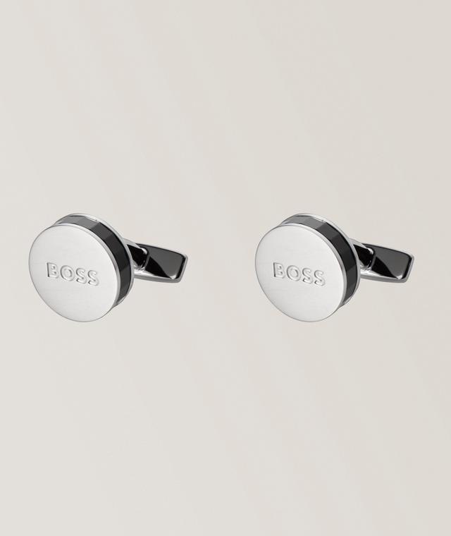 Boss Faced Logo Round Cufflinks In Black